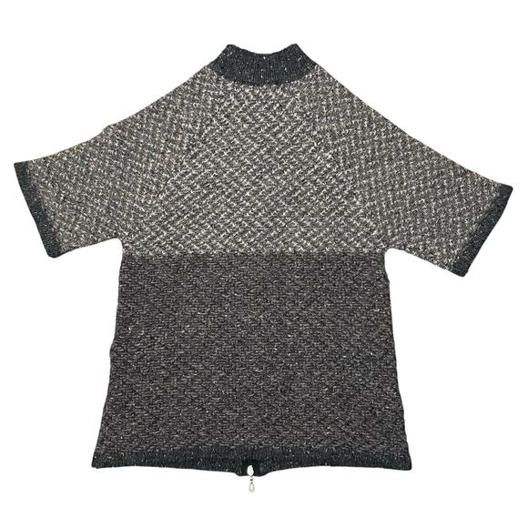 NWOT Aran Crafts 100% Wool Knit Short Sleeve Zip Cardigan Sweater Gray Small - Picture 8 of 9